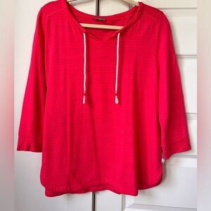 T by Talbots Bright Pink/Red Textured Hoodie Top Size LP